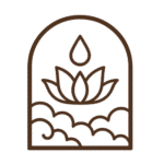Logo Cielo Spa, arche dans lequel se trouve des nuages, au-dessus un lotus, au-dessus une goutte d'eau